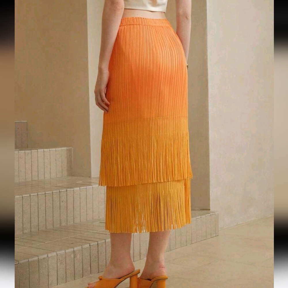 Women's Elegant High-End Ombre Dye Casual Pleated Double Layer Vintage Tassel - Picture 2 of 4